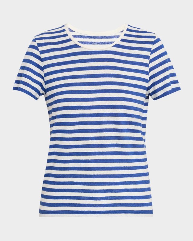 Striped Crewneck Stretch Linen Top